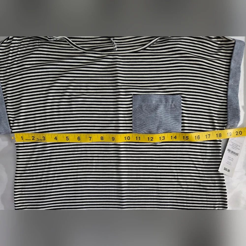 Signature Studio Top Sz Small Nwt Long Black & Ivory Stripe Cap Sleeve - Picture 6 of 7